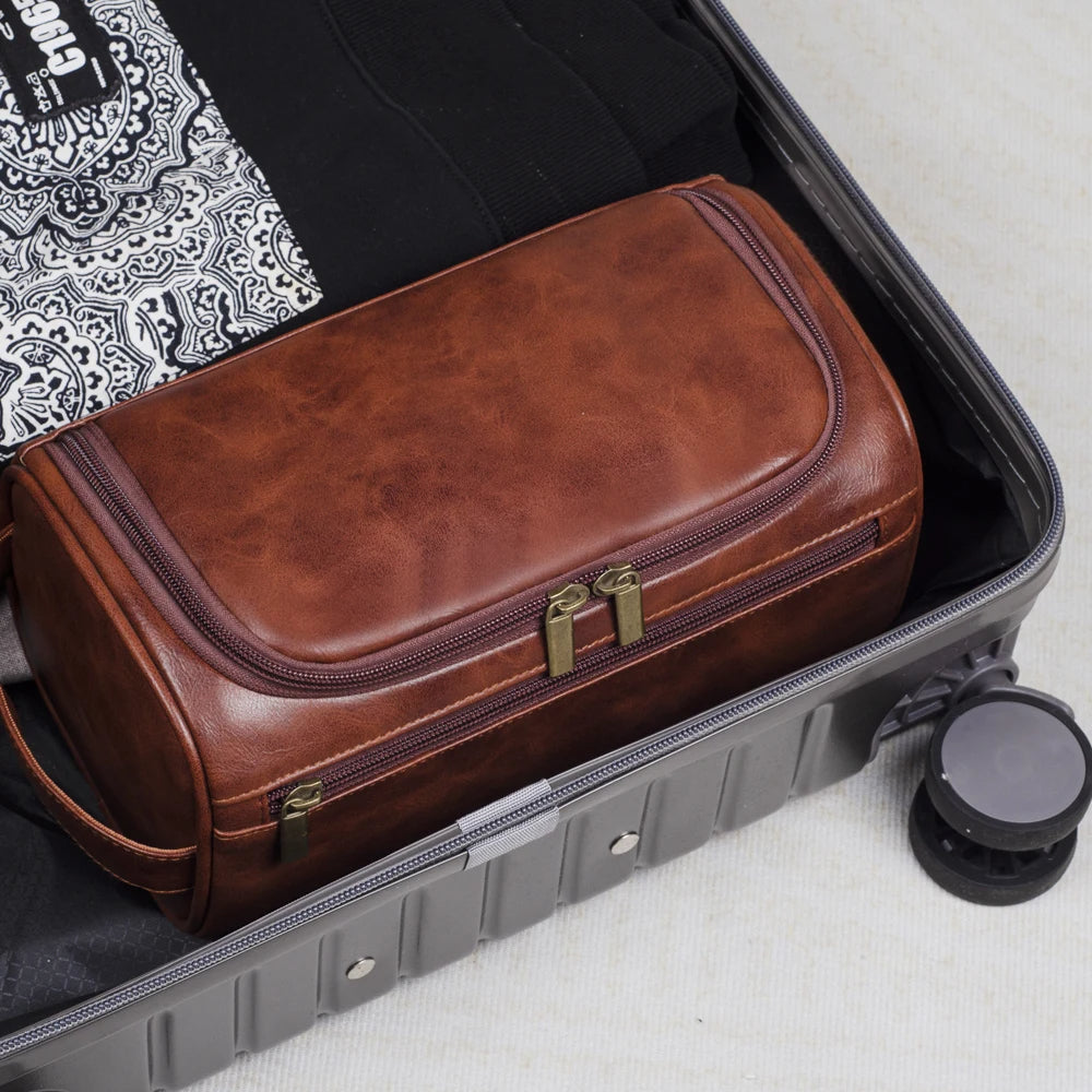 Premium Leather Toiletry Bag for Men with Hanging Hook