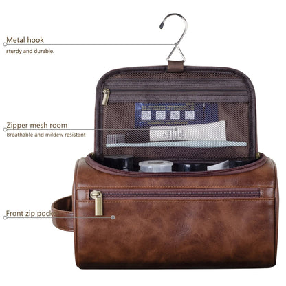 Premium Leather Toiletry Bag for Men with Hanging Hook