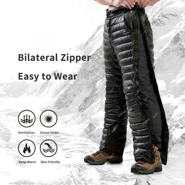 Premium Outdoor Thermal Goose Down Trousers – Waterproof & Windproof Winter Pants for Hiking, Camping & Skiing