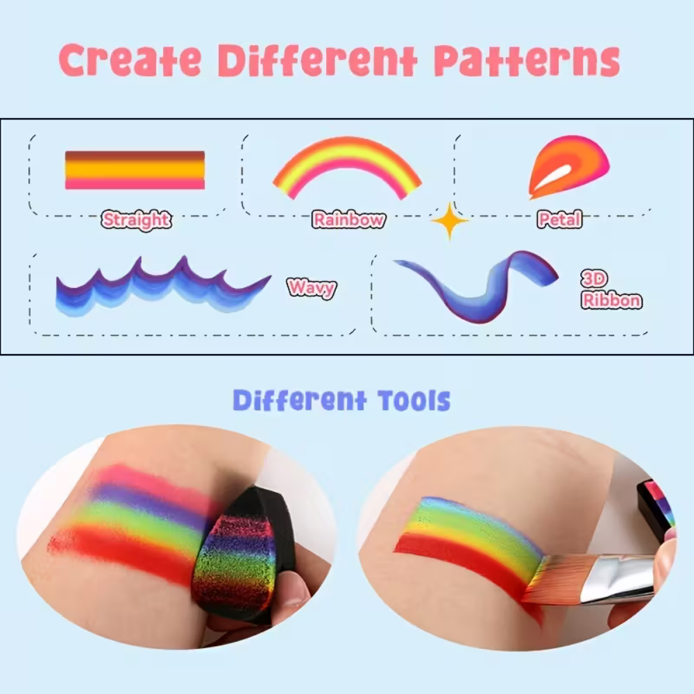 Kit de peinture arc-en-ciel bicolore pour le visage et le corps