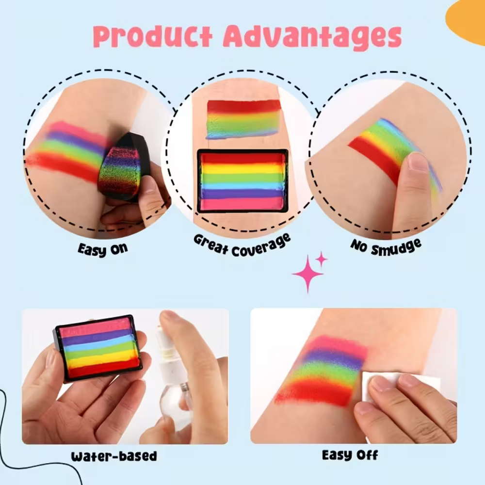 Kit de peinture arc-en-ciel bicolore pour le visage et le corps