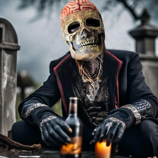 Realistic Skeleton Halloween Mask with Matching Hat – Spooky Costume Accessory