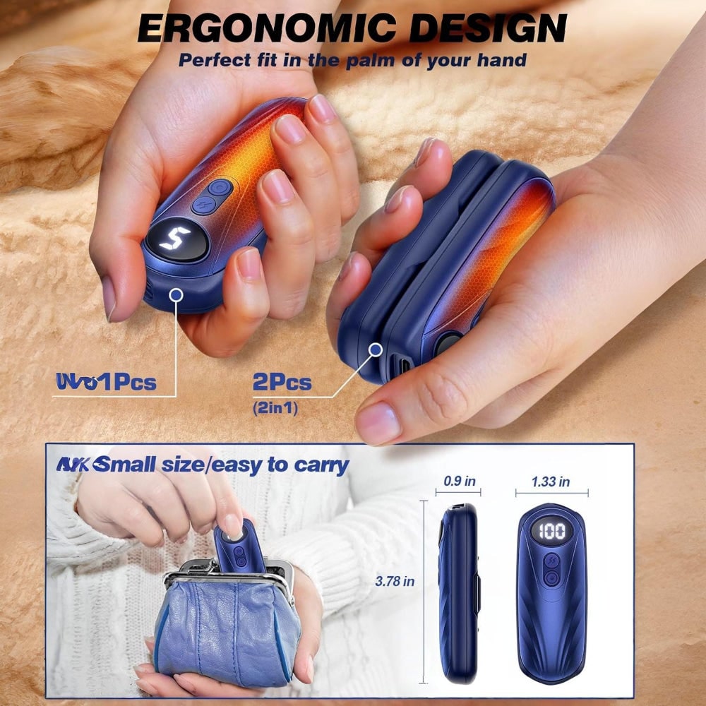 Rechargeable Electric Hand Warmers LED Display Reusable Portable Pocket Heater Set