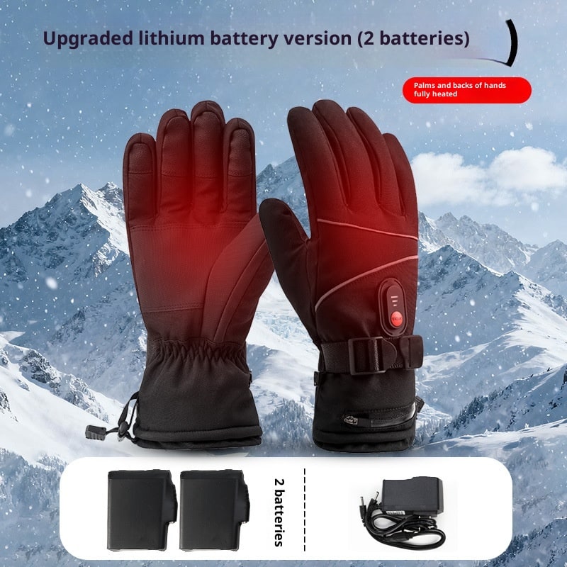 Rechargeable Heated Gloves Waterproof Textured Grip Adjustable Wrist Strap Winter Outdoor