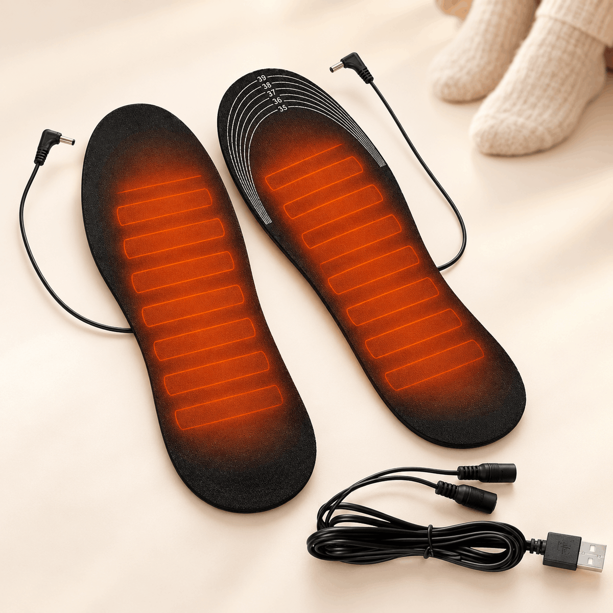 Oplaadbare verwarmde inlegzolen met instelbare warmte, op maat te knippen
