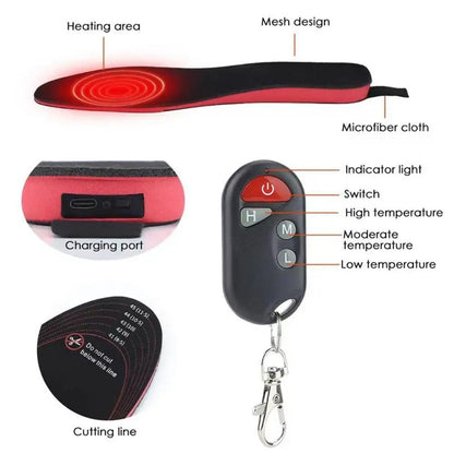 Plantillas calefactables recargables con gran soporte para el arco, control remoto inalámbrico y USB C para calzado de invierno