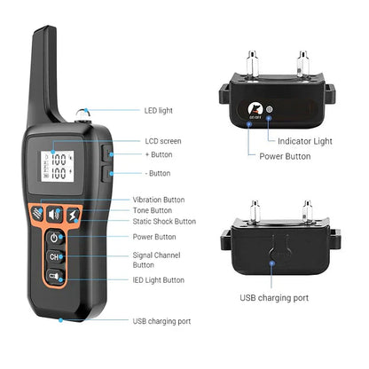 Rechargeable Waterproof Dog Training Collar 1000m Range