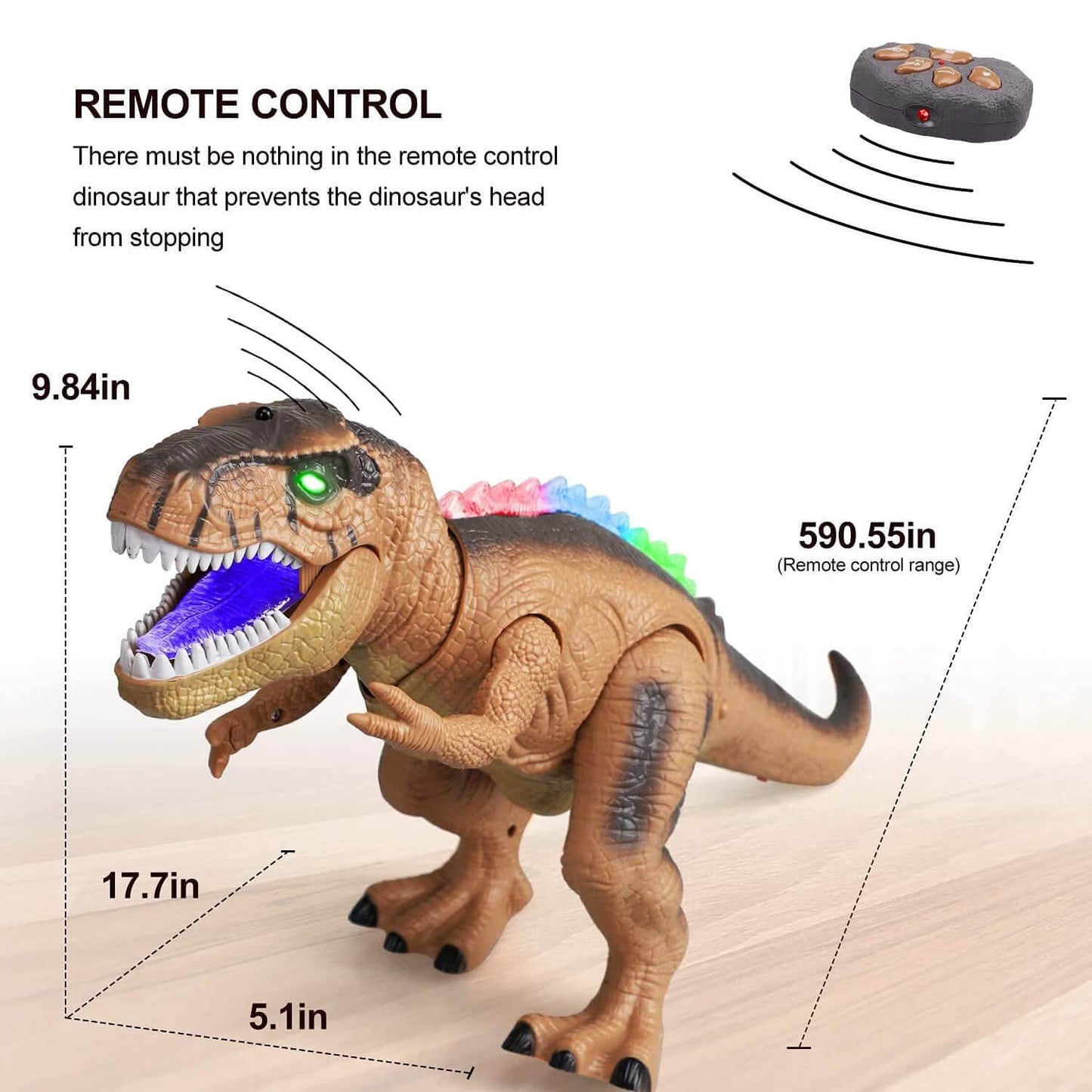 Remote Control T-Rex Dinosaur Toy with LED Lights and Roaring Sound