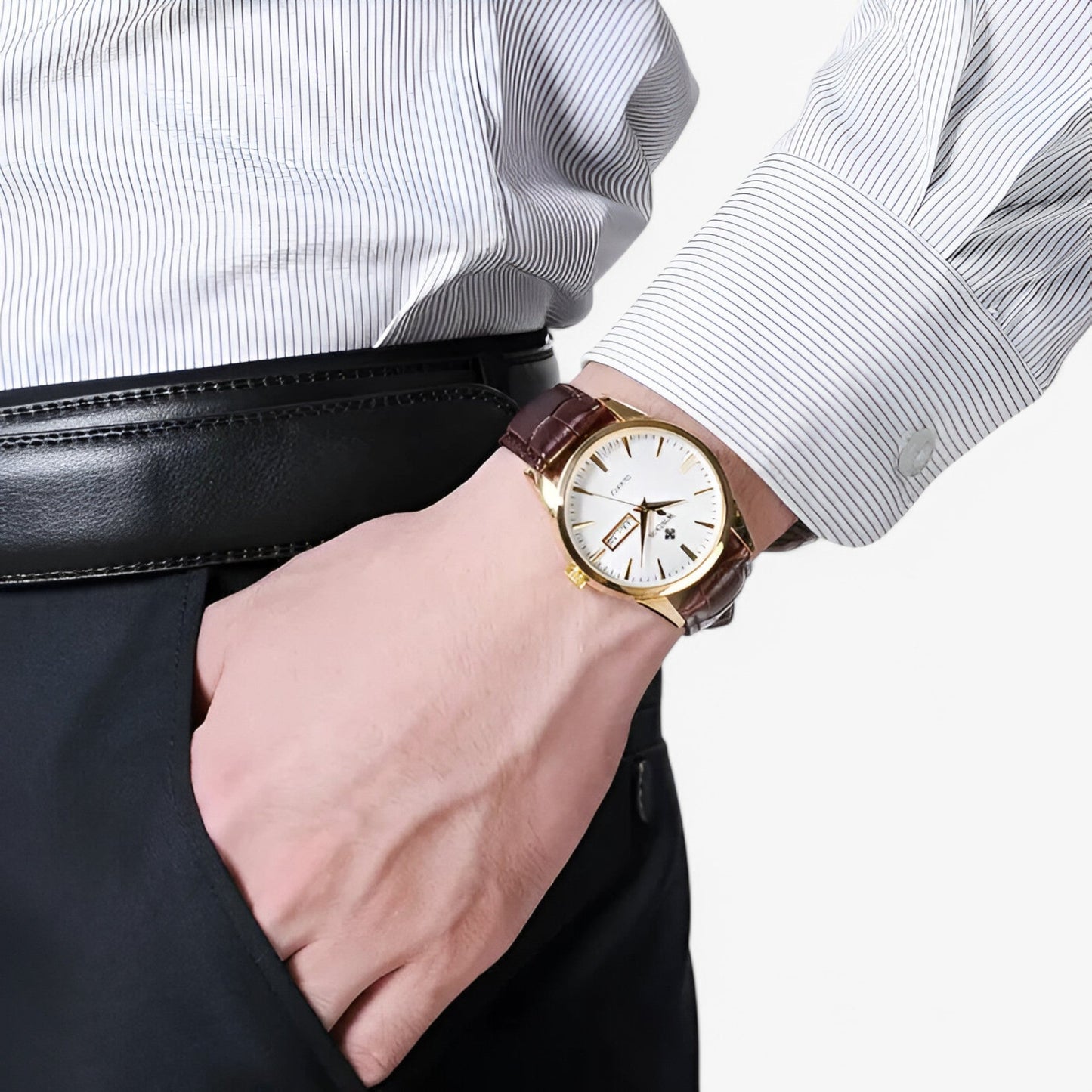 Renzo Classic Luxury Leather Watch Mens Elegant Quartz Wristwatch Timeless Dress Watch