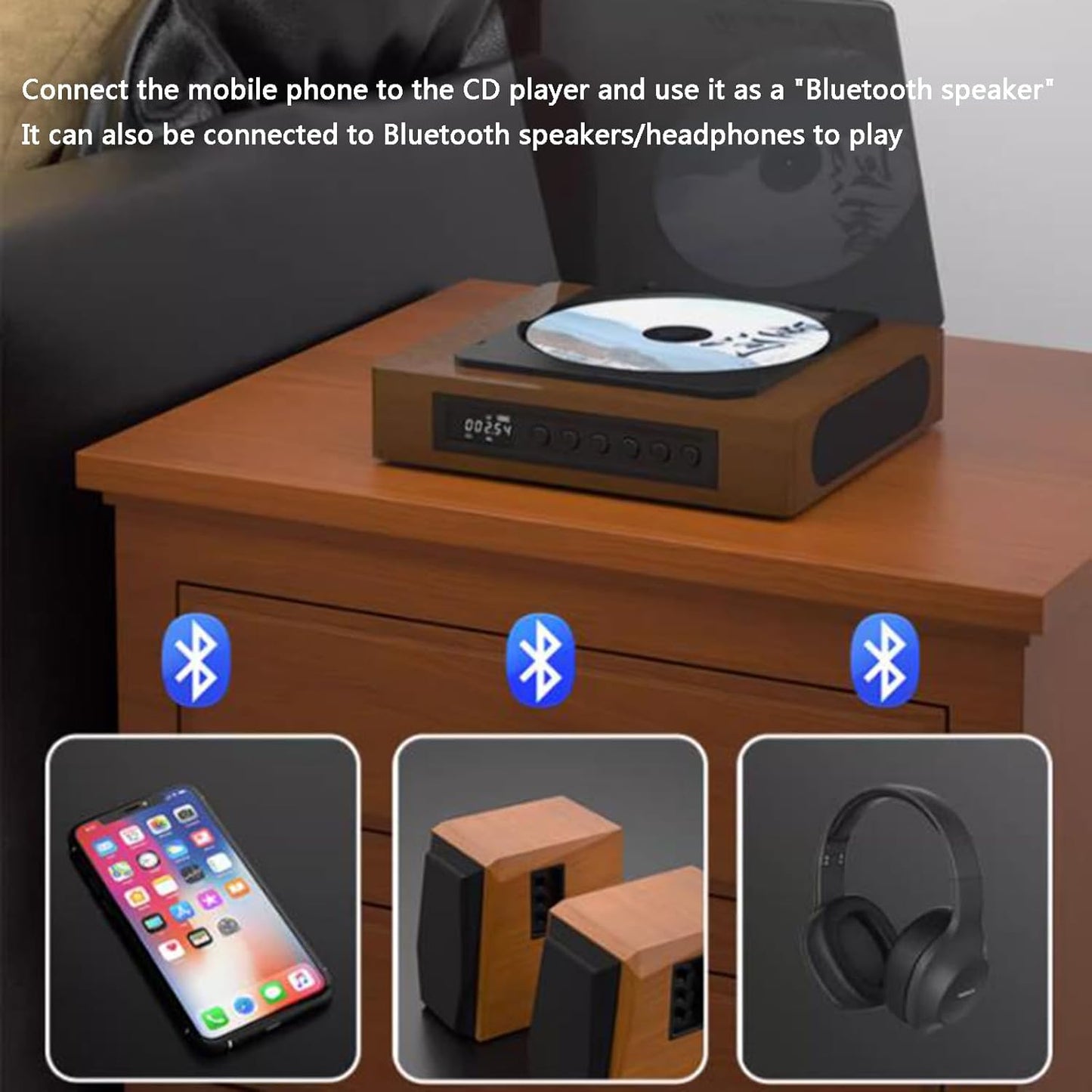 Retro Bluetooth CD Player with FM Radio and Wireless Streaming