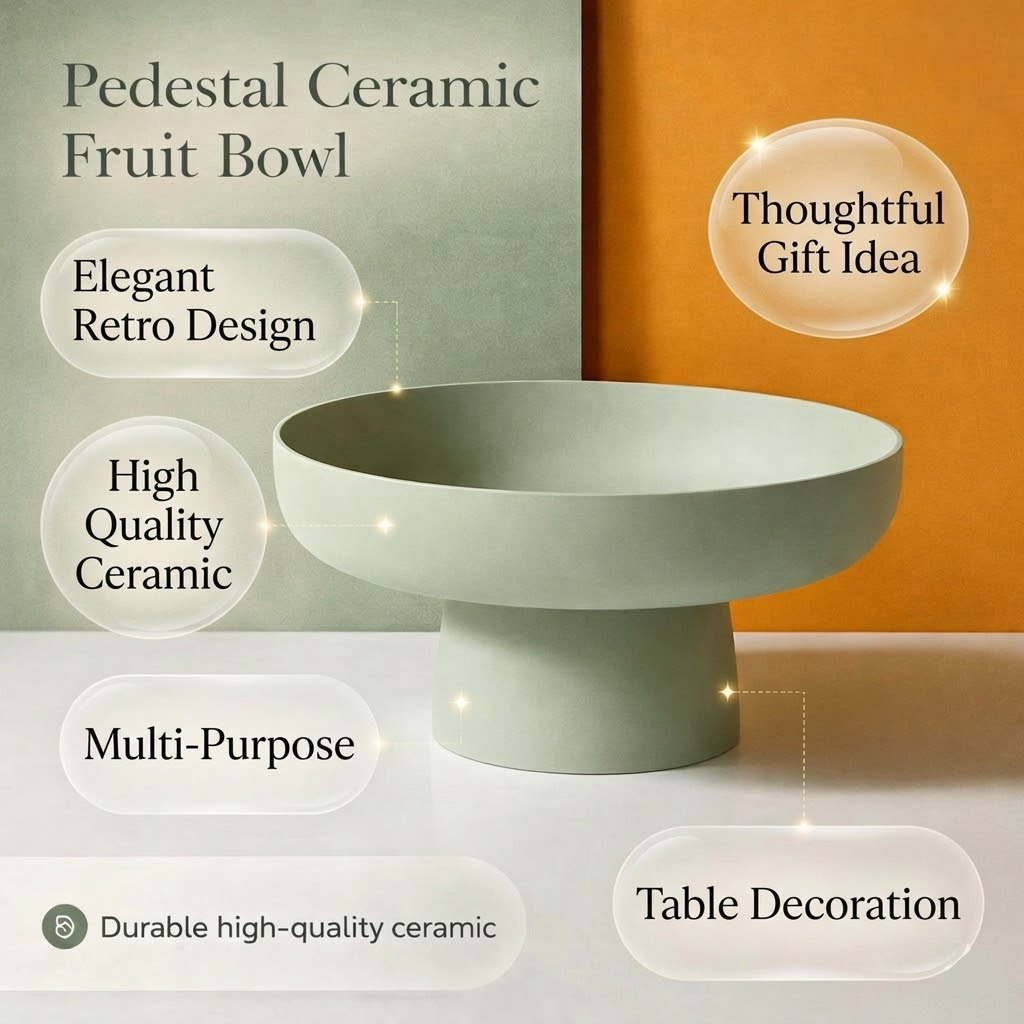 Retro Ceramic Fruit Bowl Raised Pedestal Kitchen Serving Dish