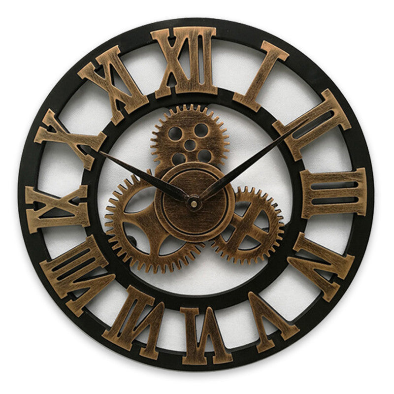 Retro Industrial Wooden Gear Wall Clock Decorative Silent Home Accent