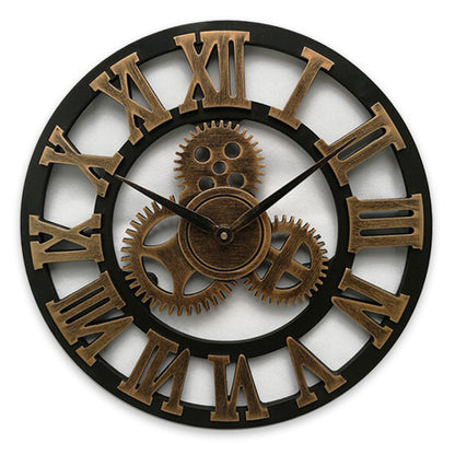 Retro Industrial Wooden Gear Wall Clock Decorative Silent Home Accent