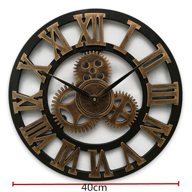 Retro Industrial Wooden Gear Wall Clock Decorative Silent Home Accent