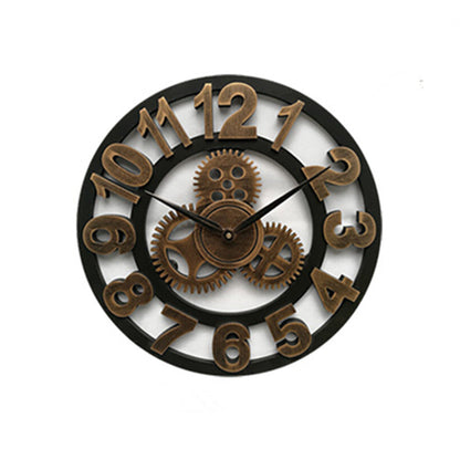 Retro Industrial Wooden Gear Wall Clock Decorative Silent Home Accent