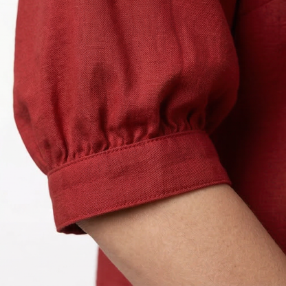 Retro Peter Pan Collar Blouse with Puff Sleeves and Button Front