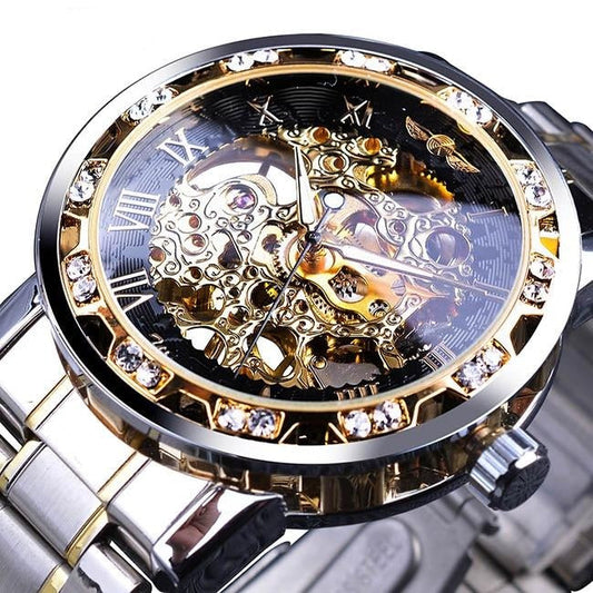 Retro Skeleton Mechanical Watch with Luminous Dial and Stainless Steel Strap