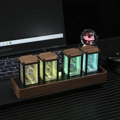 Retro Tube Digital Clock with Wi-Fi Sync Walnut Wood LED Display