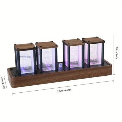 Retro Tube Digital Clock with Wi-Fi Sync Walnut Wood LED Display