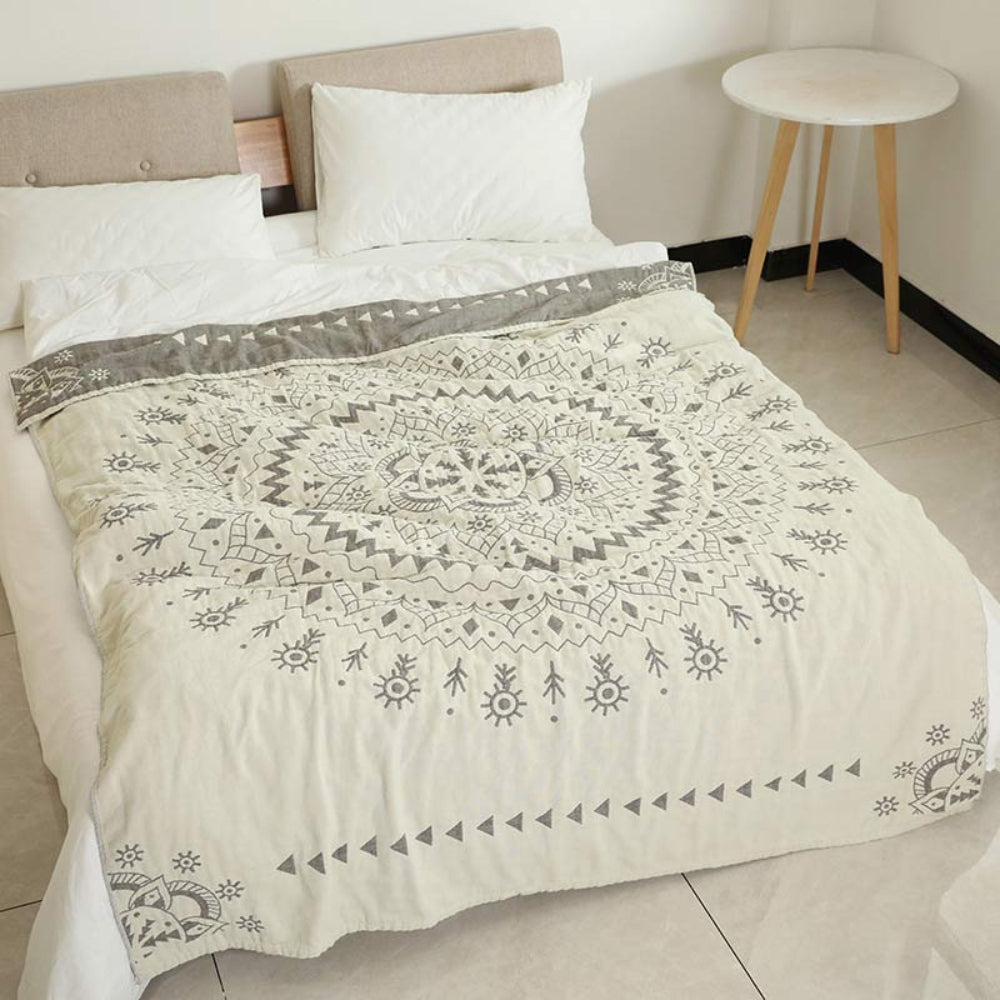 Reversible Cotton Blanket with Mandala Pattern