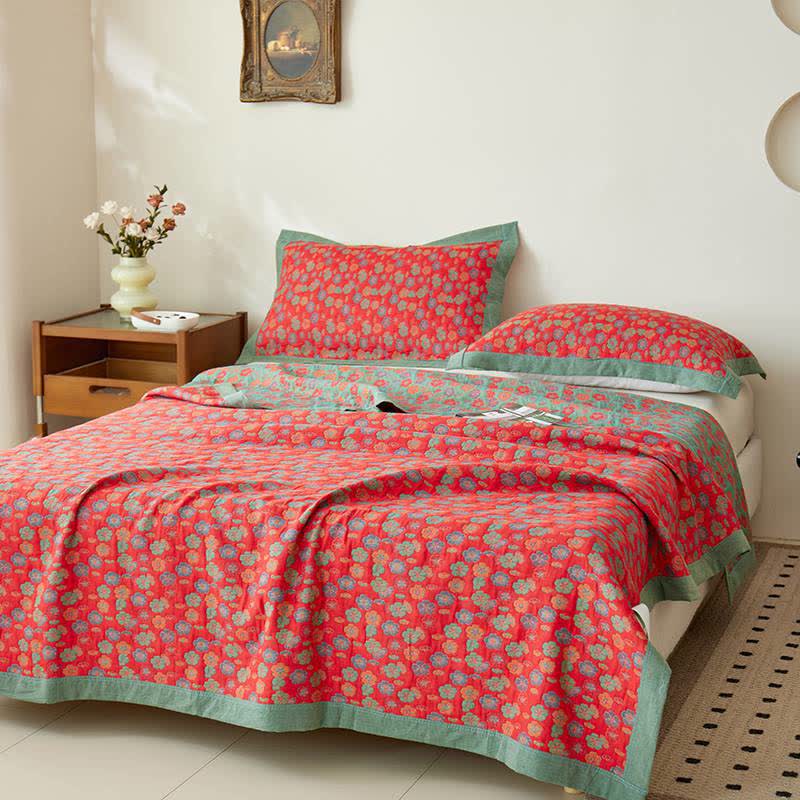 Reversible Quilted Throw Blanket 100 Percent Cotton Rustic Style Sofa and Bed Cover