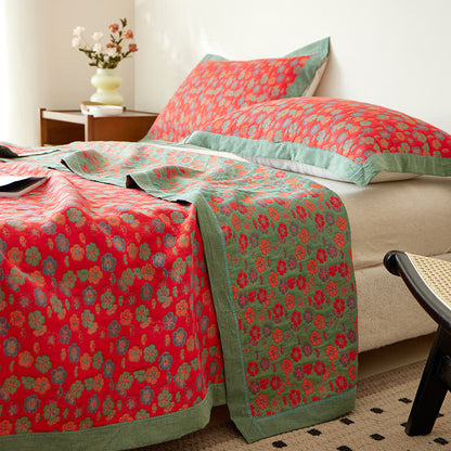 Reversible Quilted Throw Blanket 100 Percent Cotton Rustic Style Sofa and Bed Cover