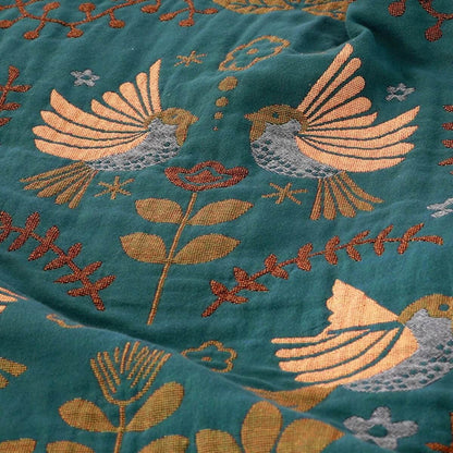 Reversible Scandinavian Bird Throw Blanket Soft Cotton Cozy Home Decor