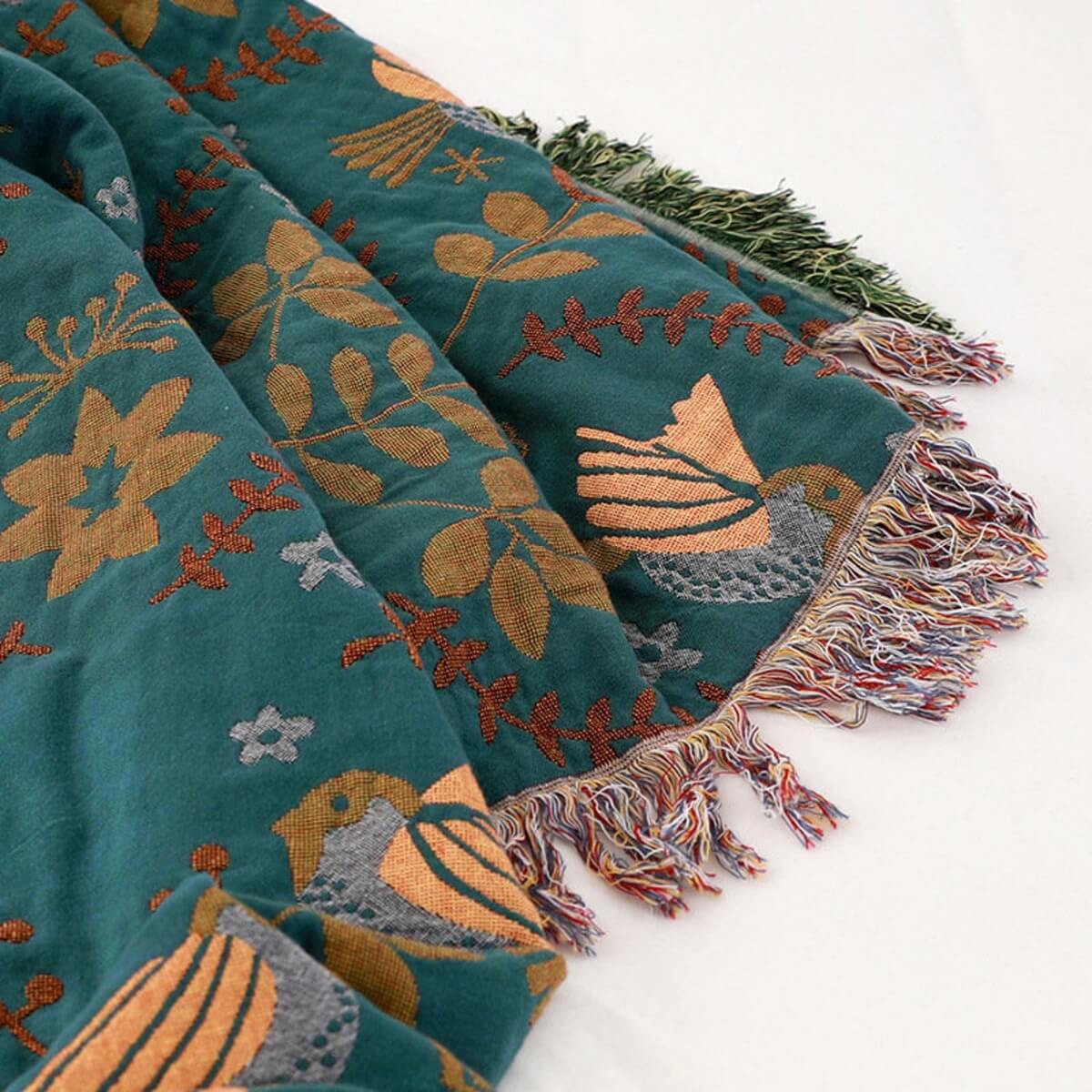 Reversible Scandinavian Bird Throw Blanket Soft Cotton Cozy Home Decor