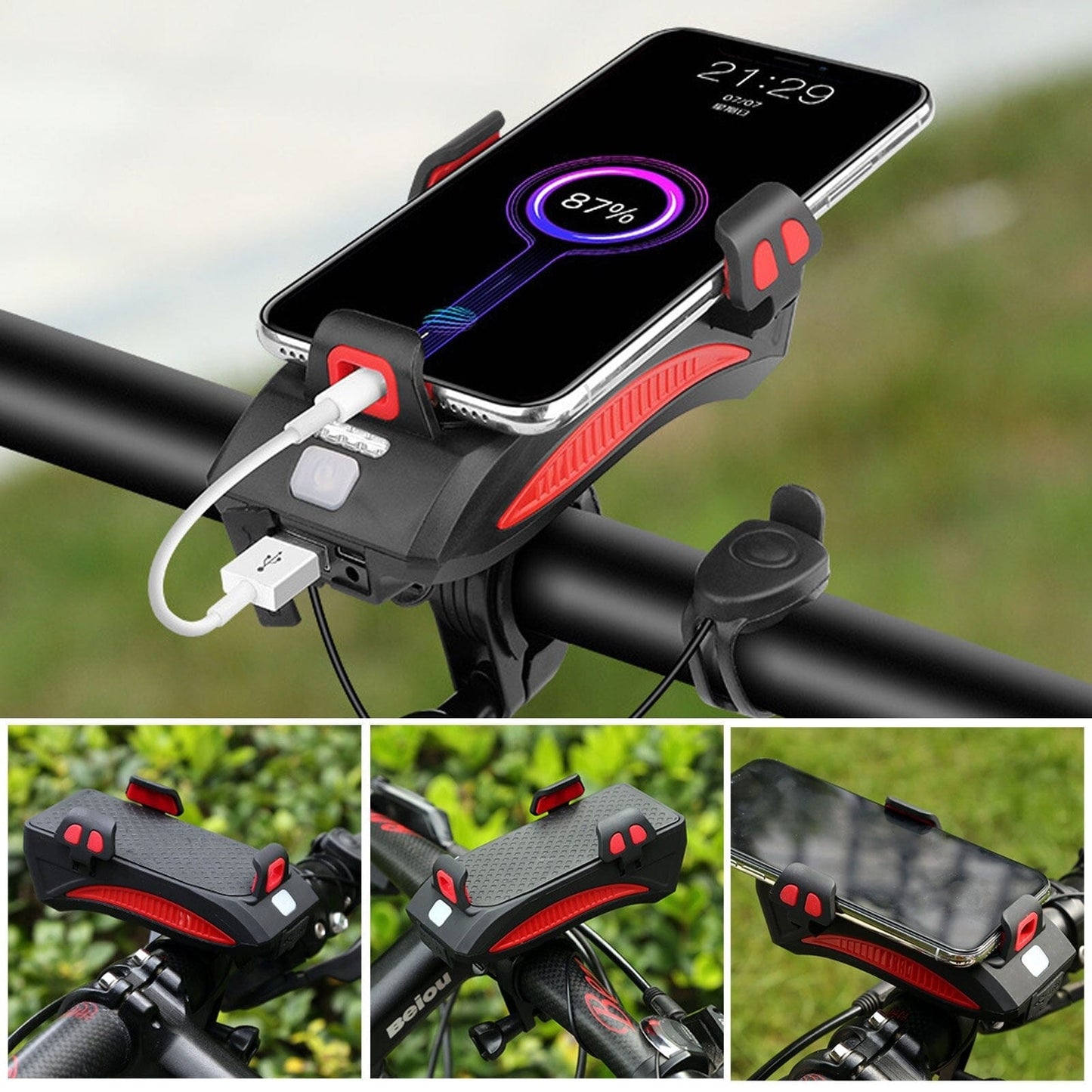 RideLight 4 in 1 Bike Light with Phone Holder Power Bank and Horn