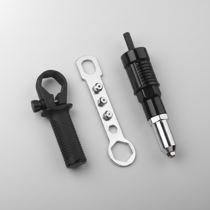 Rivet Gun Drill Adapter Kit with Interchangeable Nozzles and Rivets