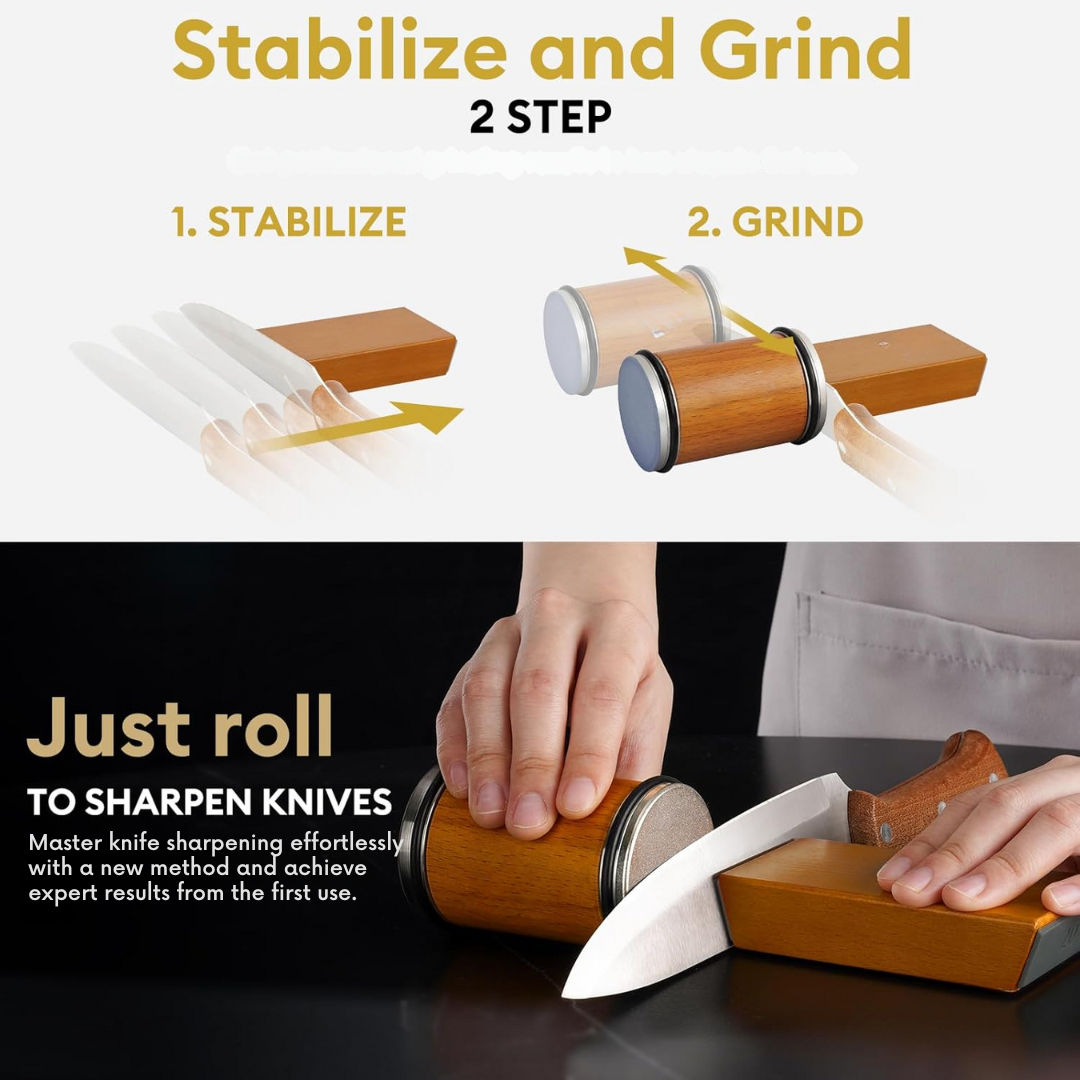 Rolling Knife Sharpener with Diamond Disc and Magnetic Angle Guide