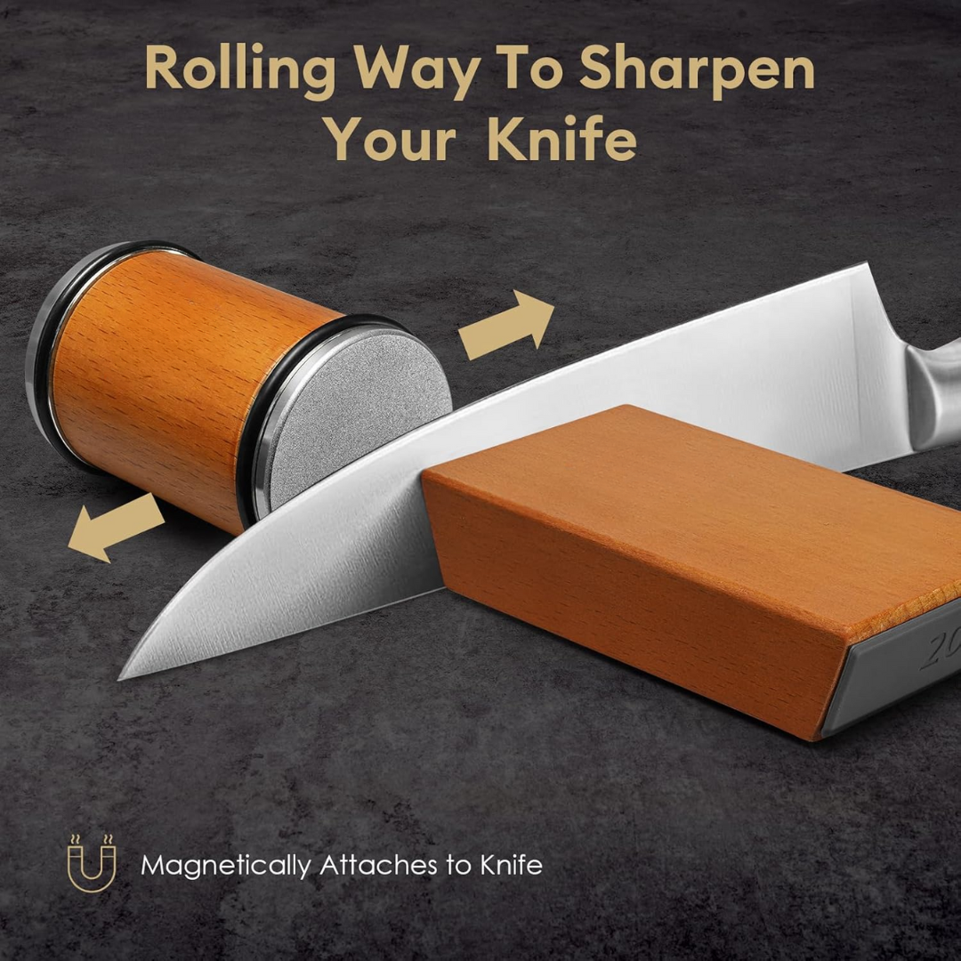 Rolling Knife Sharpener with Diamond Disc and Magnetic Angle Guide