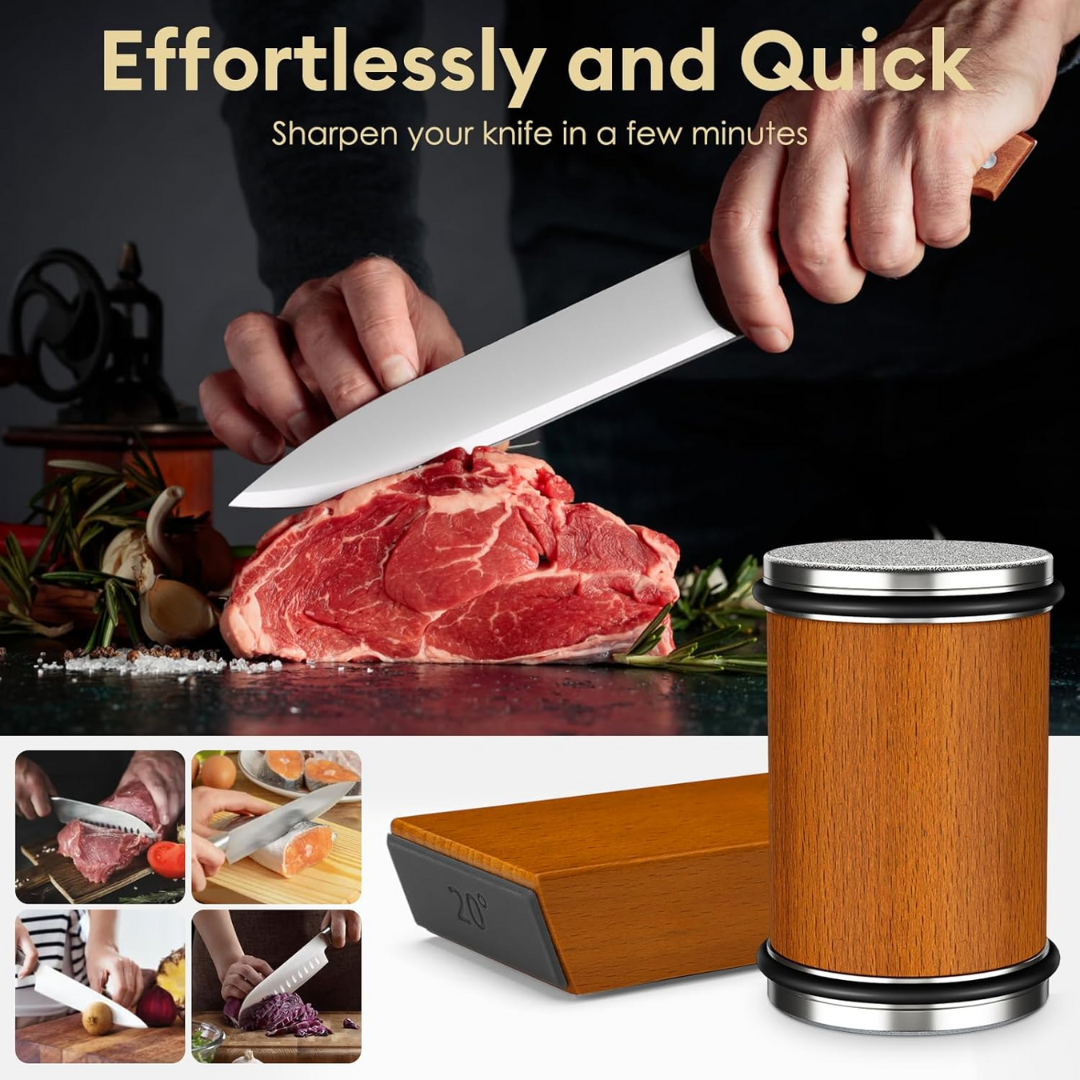 Rolling Knife Sharpener with Diamond Disc and Magnetic Angle Guide