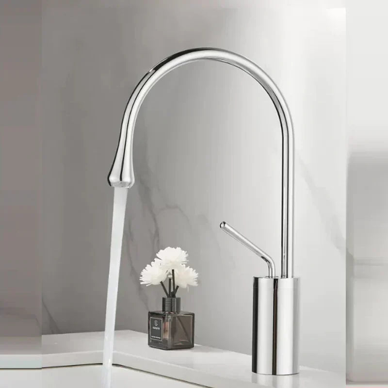 Rotating Brass Bathroom Faucet with Waterfall Effect