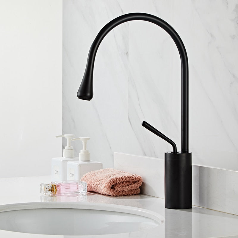 Rotating Brass Bathroom Faucet with Waterfall Effect