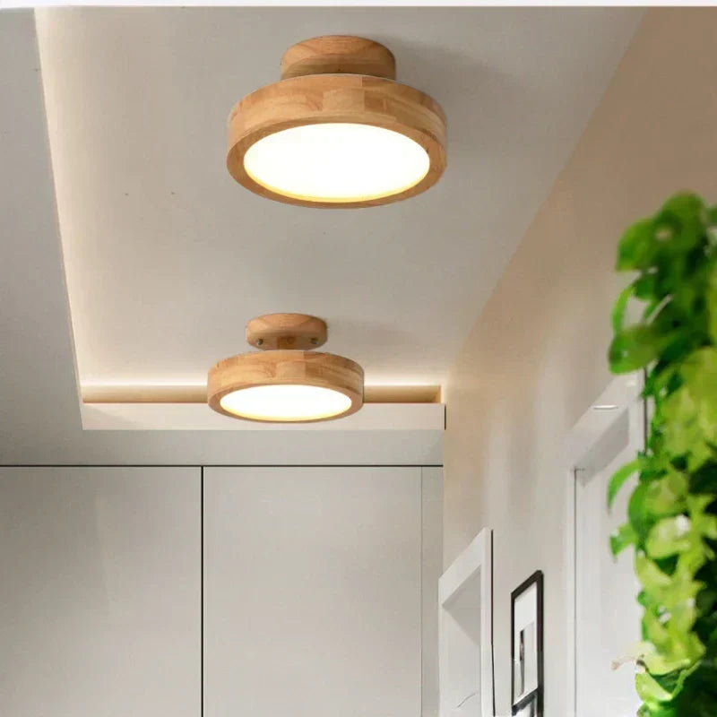 Round Scandinavian Wooden Ceiling Lamp with Warm Light