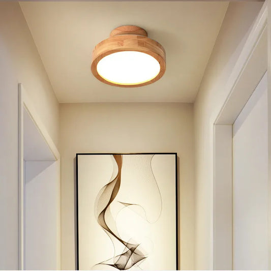Round Scandinavian Wooden Ceiling Lamp with Warm Light