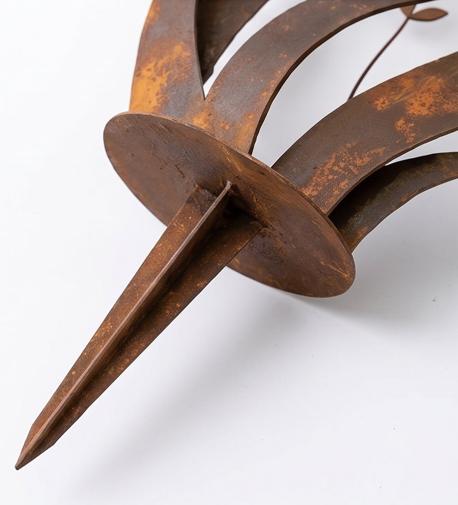 Rustic Iron Bird and Wildflower Garden Stake with Weathered Finish