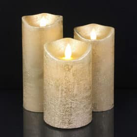 Rustic LED Block Candles 3-Piece Set with 3D Flame, Timer & Remote