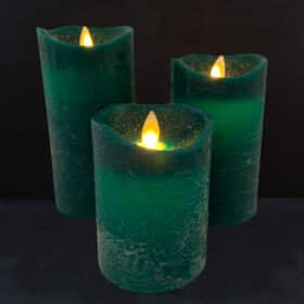 Rustic LED Block Candles 3-Piece Set with 3D Flame, Timer & Remote