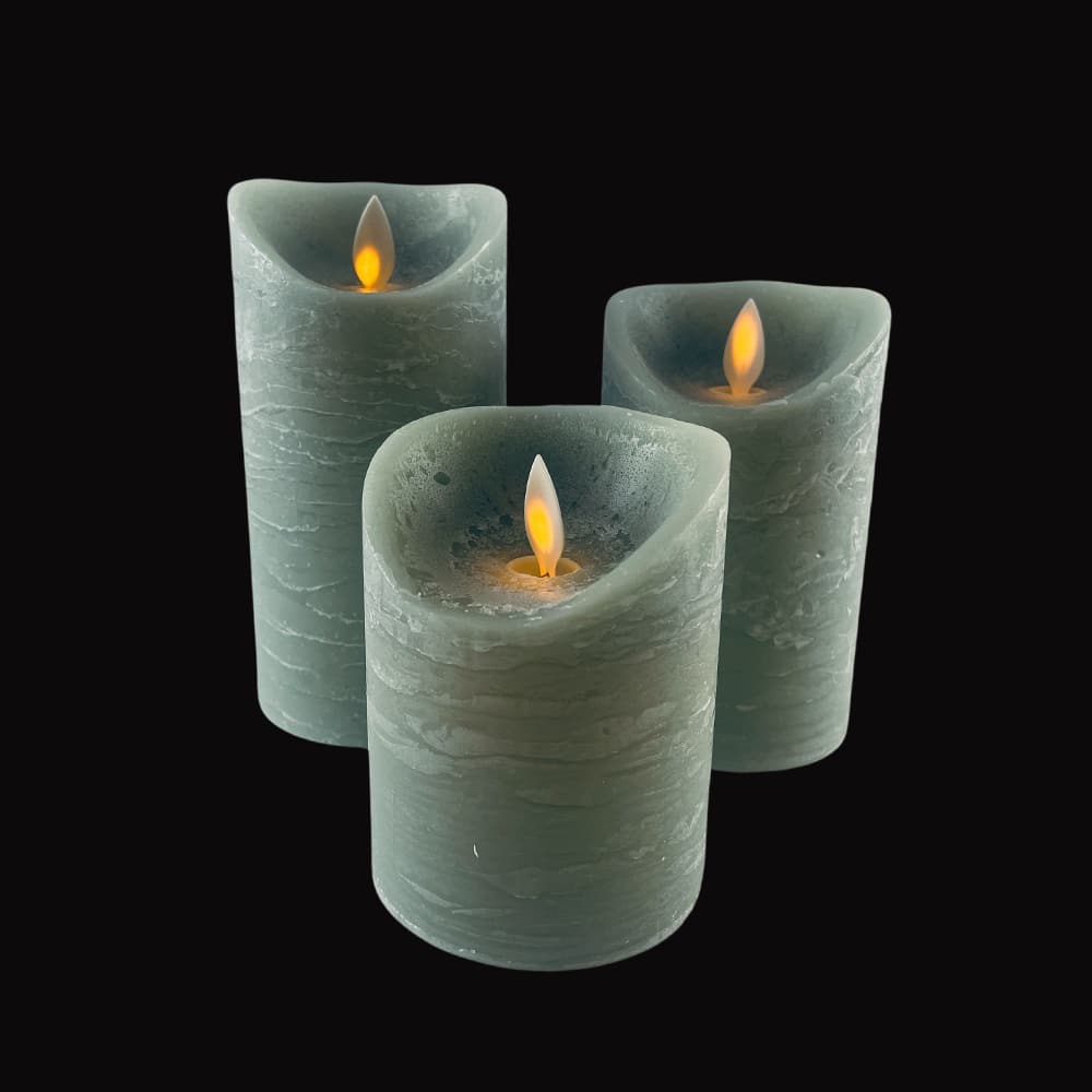 Rustic LED Block Candles 3-Piece Set with 3D Flame, Timer & Remote