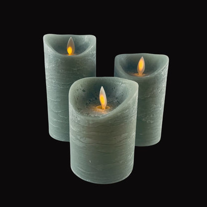 Rustic LED Block Candles 3-Piece Set with 3D Flame, Timer & Remote