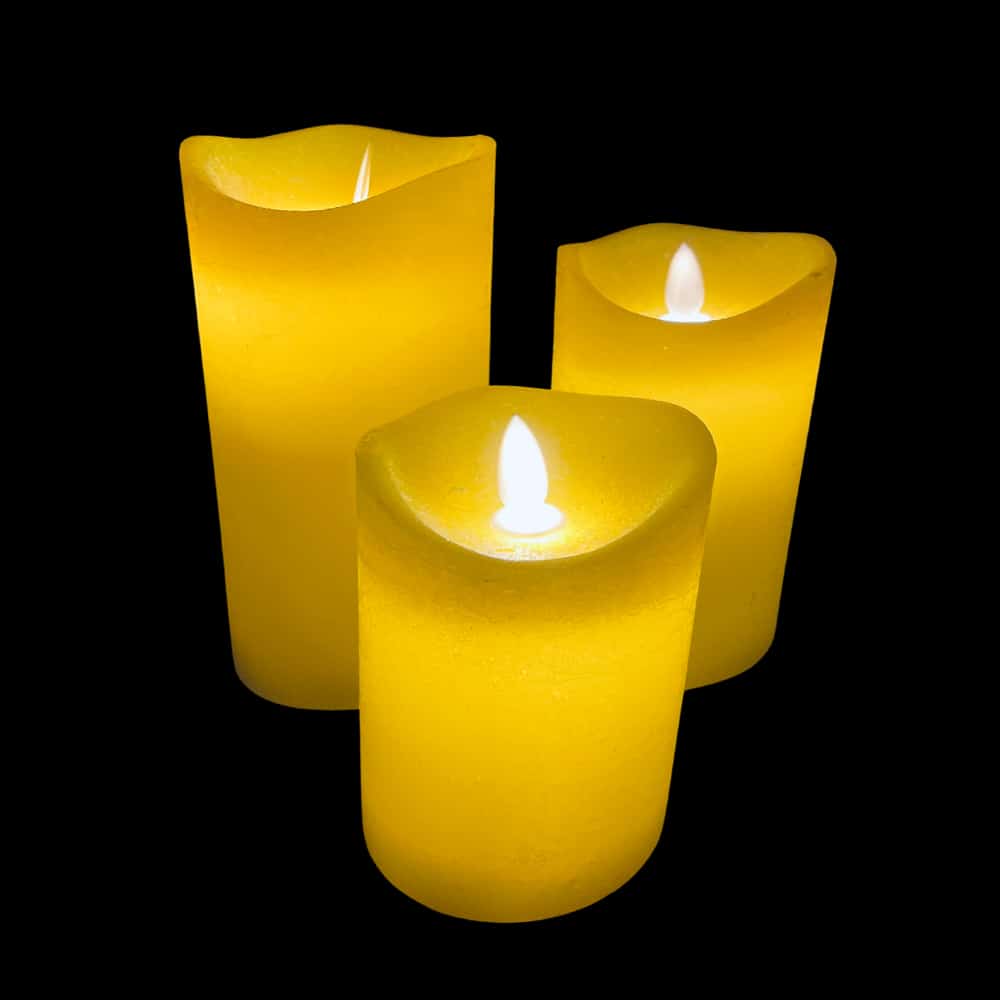 Rustic LED Block Candles 3-Piece Set with 3D Flame, Timer & Remote