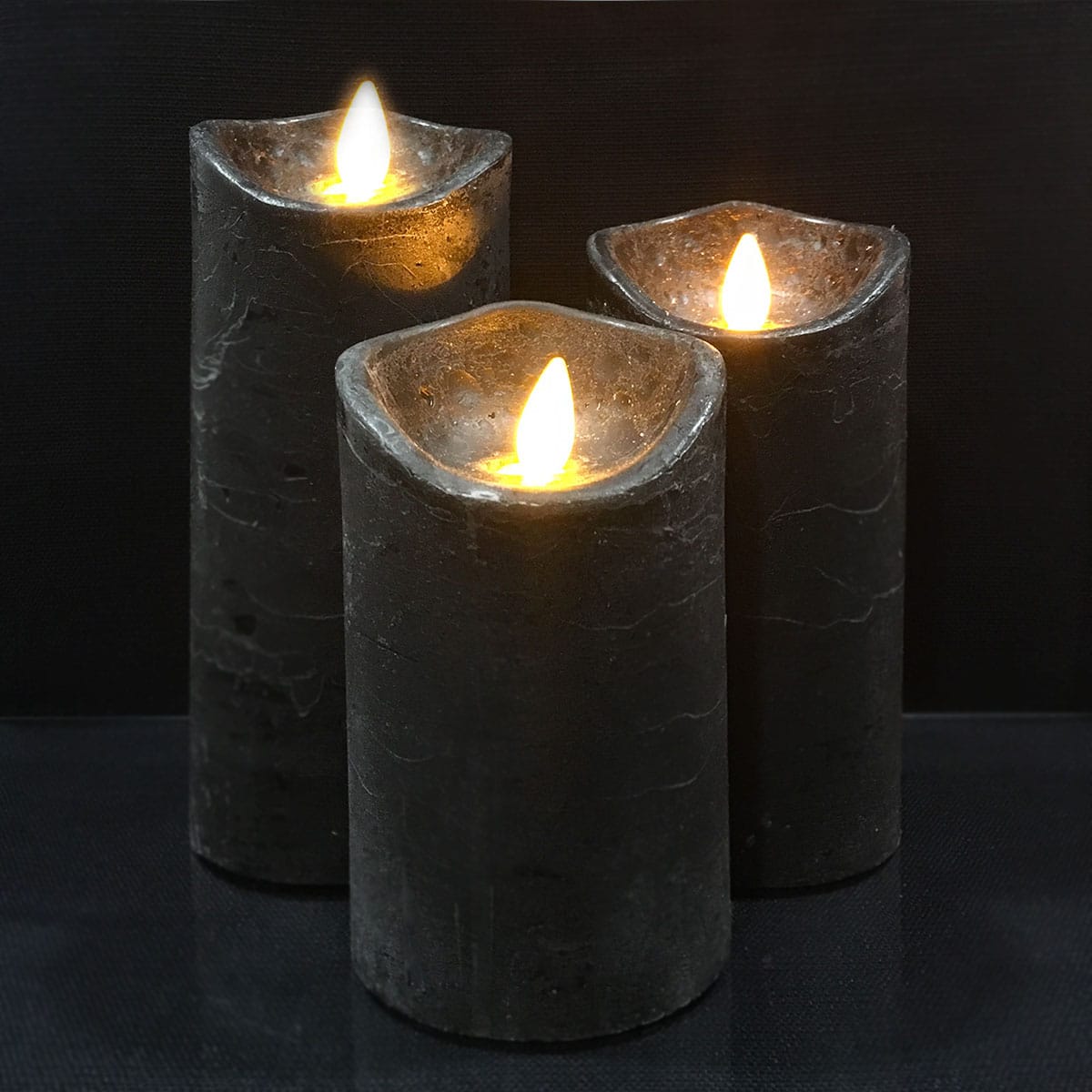 Rustic LED Block Candles 3-Piece Set with 3D Flame, Timer & Remote