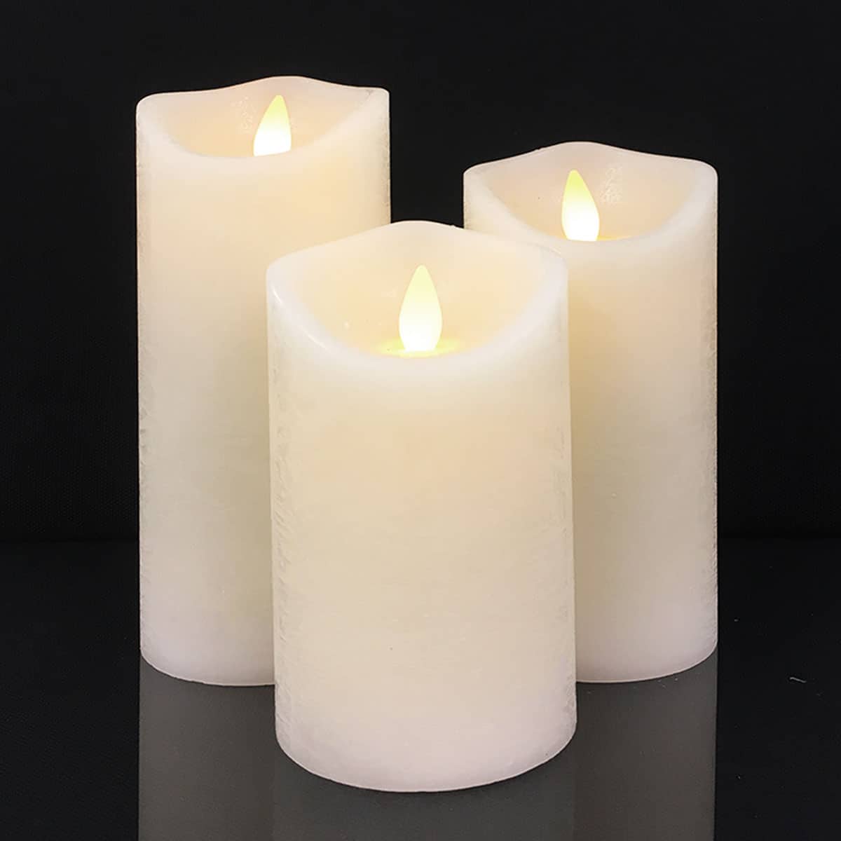 Rustic LED Block Candles 3-Piece Set with 3D Flame, Timer & Remote
