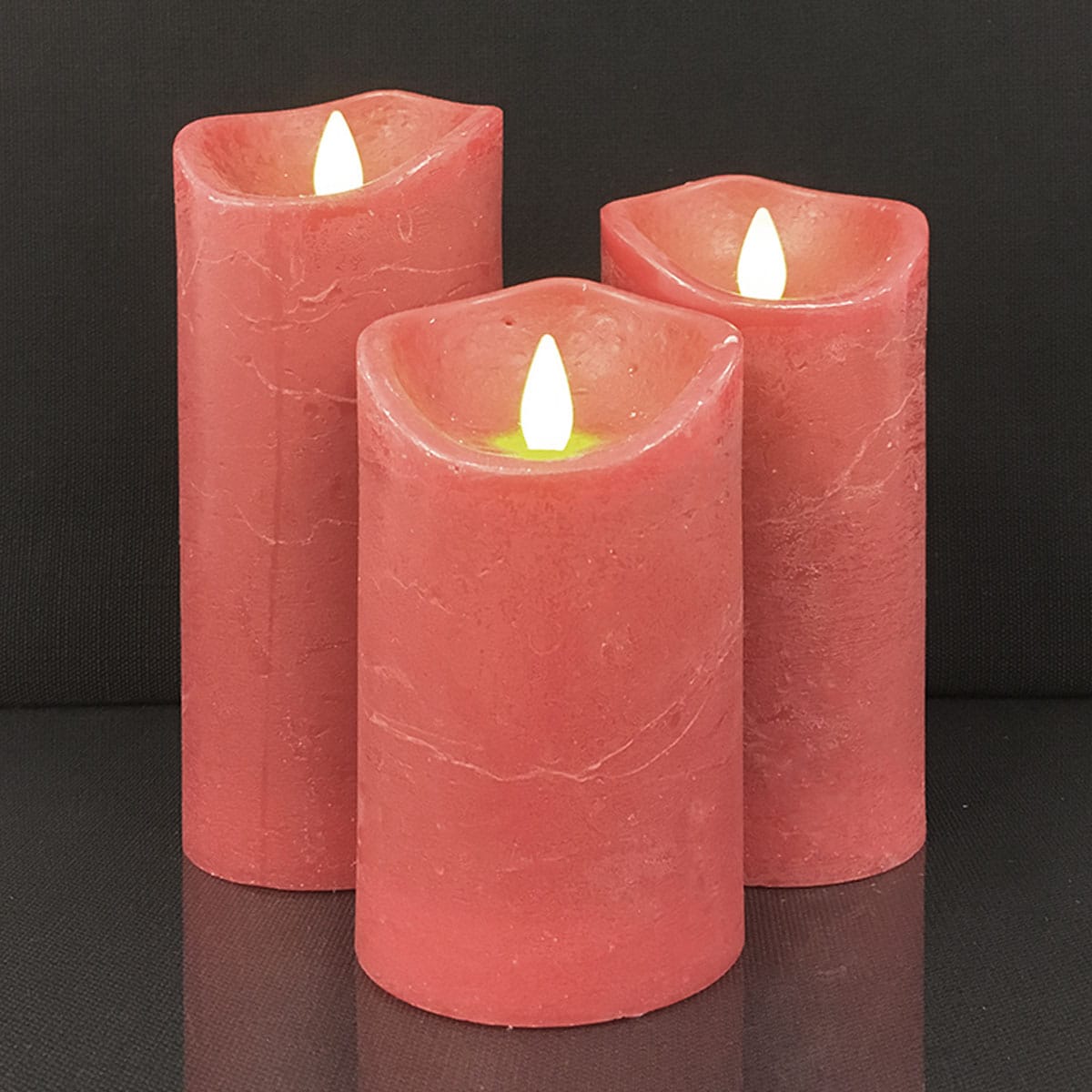 Rustic LED Block Candles 3-Piece Set with 3D Flame, Timer & Remote