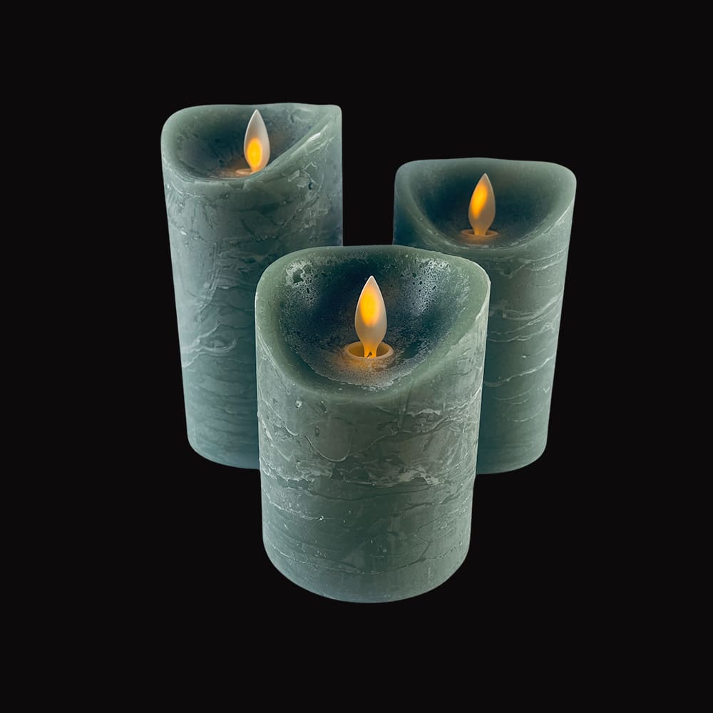 Rustic LED Block Candles 3-Piece Set with 3D Flame, Timer & Remote