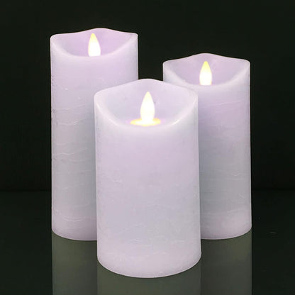 Rustic LED Block Candles 3-Piece Set with 3D Flame, Timer & Remote