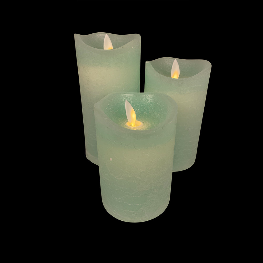 Rustic LED Block Candles 3-Piece Set with 3D Flame, Timer & Remote