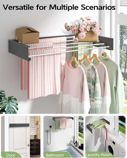 Wall Mounted Folding Clothes Drying Rack Space Saving Laundry Organizer